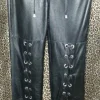 Pantaloni Omar Piragino pelle con borchie e lacci