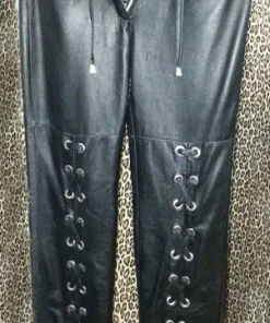 Pantaloni Omar Piragino pelle con borchie e lacci