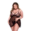 Sexy shop Le Pon Pon 2 Pezzi SET BABYDOLL E PERIZOMA CON SPALLINE IN PIZZO E RETE NERO, QUEEN