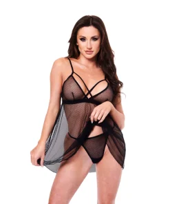Sexy shop Le Pon Pon 2 Pezzi SET BABYDOLL E PERIZOMA IN PIZZO E RETE CON SPALLINE NERO